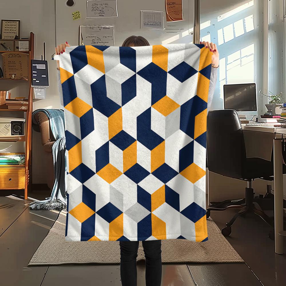 1Pc Simple Geometry Print Flannel Blanket, High quality Comfortable for All Seasons, Home Decor, Warmth and Comfort, Perfect for Christmas Gifts W23
