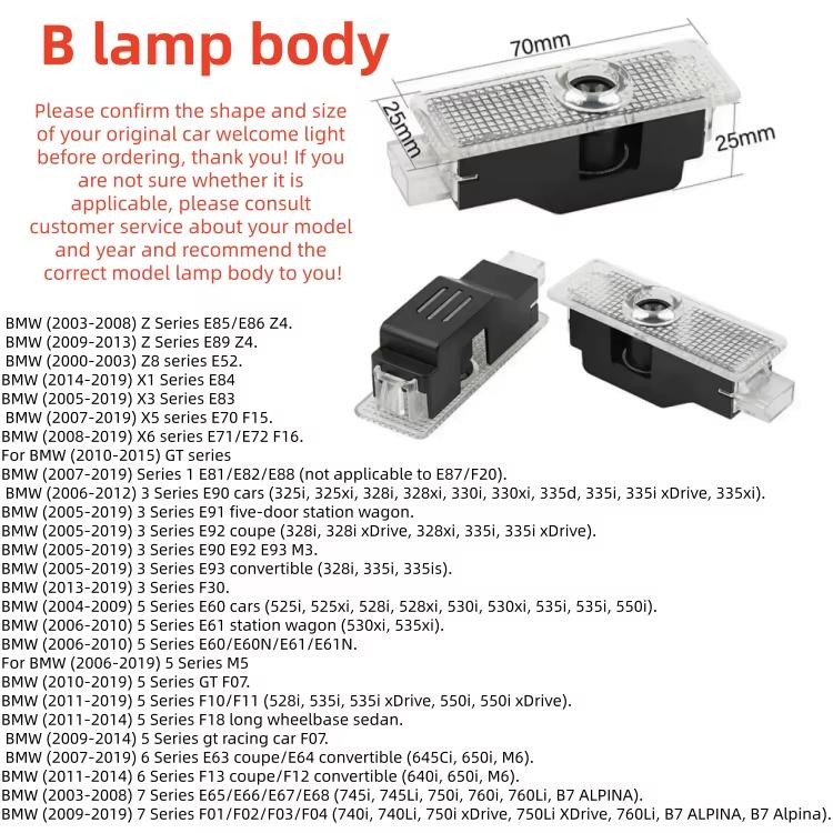 AAAOL1 2pcs Car door LED welcome light forBMW 1 2 3 4 5 6 series E90 E91 E92 E93 E60 E61 F110 F30 F20 badge projector