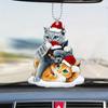 Плоская шляпа Санта-Клауса Подвеска для кошек 2D Рождественские украшения Акриловая подвеска для украшения кошки Автомобиль заднего вида