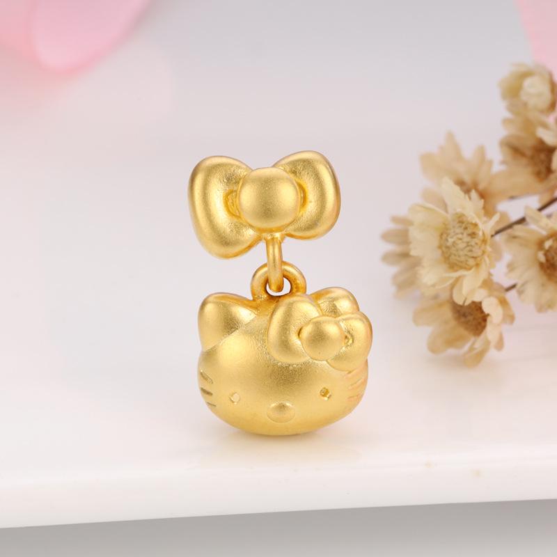 Подвеска-шарм Hello Kitty из стерлингового серебра с бантом из чистого серебра 999 пробы и дизайном в виде мультяшного кота с бусинами