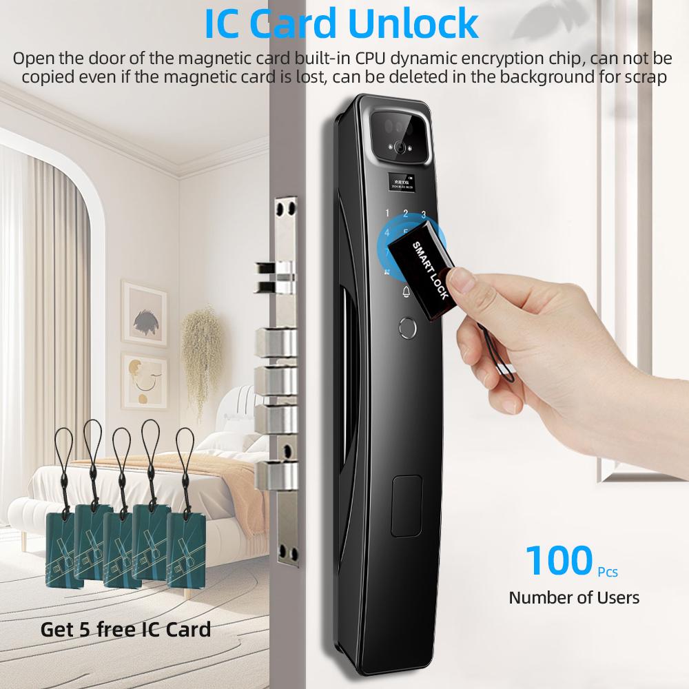 RAYKUBE Fully Automatic Tuya WiFi Smart Lock, Video Intercom, Remote Unlocking, Face Recognition