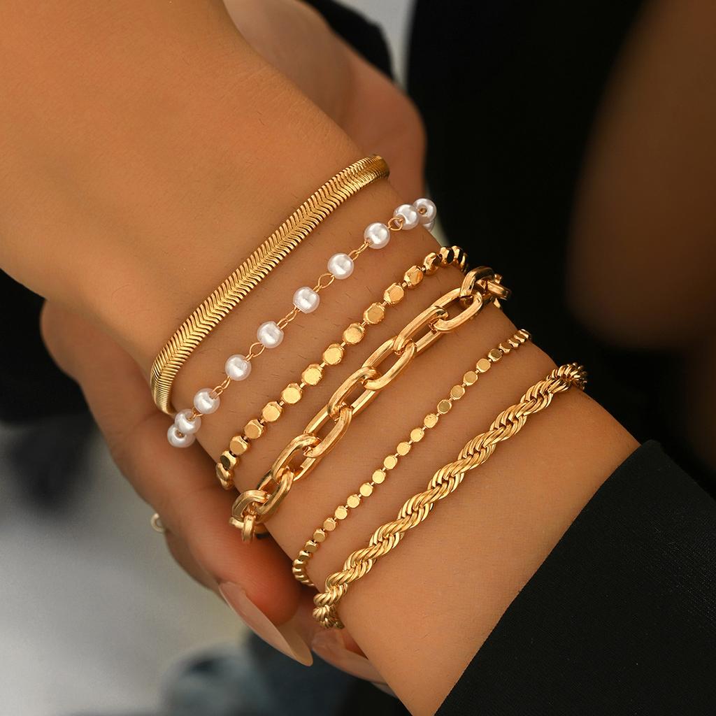 European and American Style Women's Bracelet Set Geometric Woven Design Bracelet Versatile Jewelry