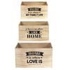 [Q3285] - Set of 3 Wooden Nesting Crates 'Messages' Beige Black (Home) - 40x31x22 Cm