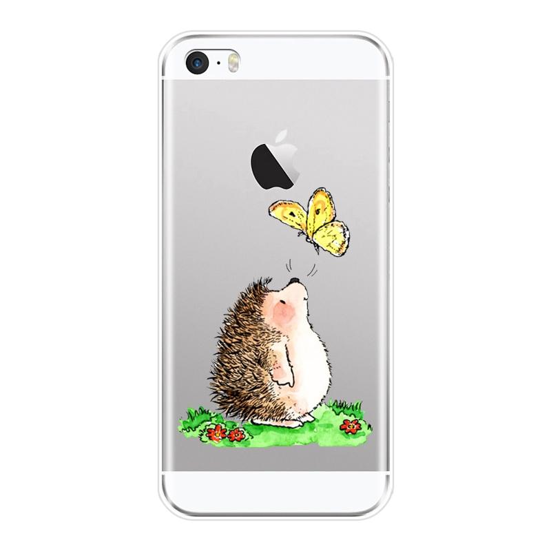 Задняя крышка из ТПУ для Apple iPhone 4 4S 5 5C 5S SE Kawaii Hedgehog Heart Love, милый цветок, мягкий силиконовый чехол для телефона iPhone 4 5 S