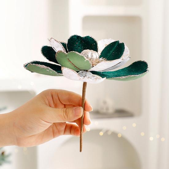 Искусственные цветы пуансеттии Рождественские украшения для елки Бархатные блестящие стебли магнолии Флористические пики для Рождества