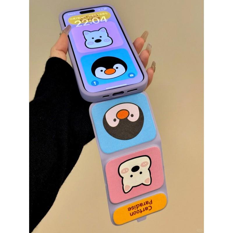 Милый мультяшный чехол-книжка с магнитной застежкой, подставкой для iPhone 16 15 14 13 Pro Max Mini, силиконовый чехол