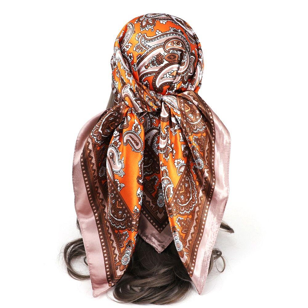 Thin Fabric Paisley Print Handkerchief 90*90CM Bandana Head Scarf Silk Satin Hijab Scarf Neckwear