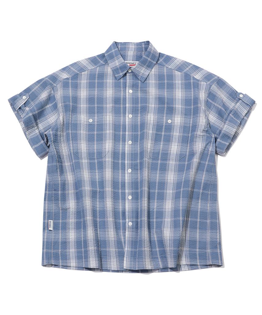 SPORT CHAMBER Sc Square Check Roll-Up Shirt (Blue)