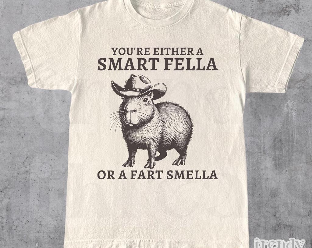 Smart Fella Or Fart Smella Retro Capybara 90s Shirt, Funny Capybara Vintage Tshirt, Vintage 90s Shirt, Washed Shirt, Graphic Tee, Funny Gift