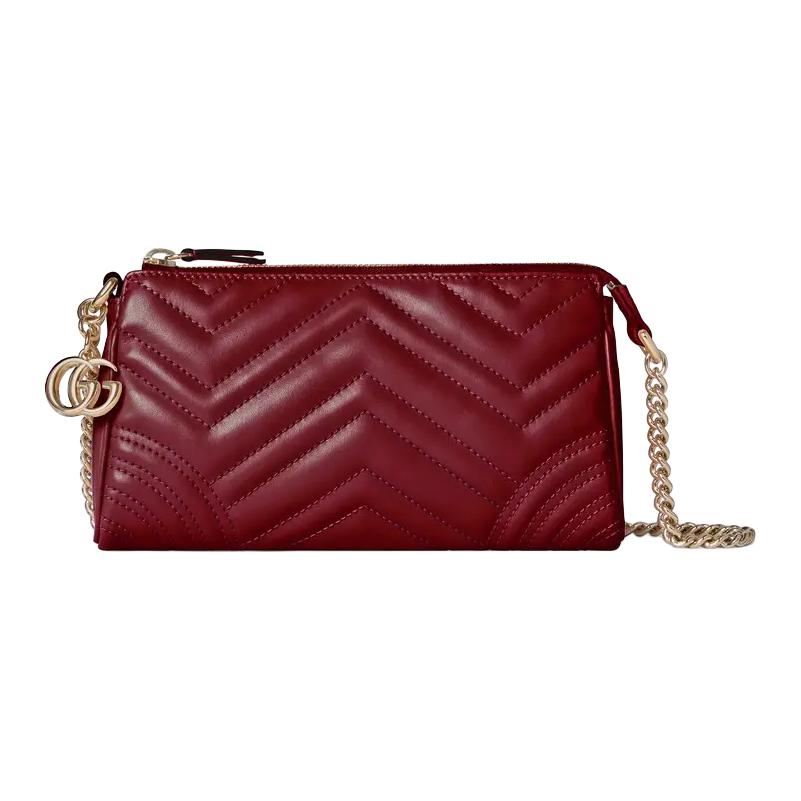 Gucci GG Marmont Logo Double G Zipper Leather Underarm Shoulder Bag Small Women shoulder bag Red 847589-DTDFT-6207
