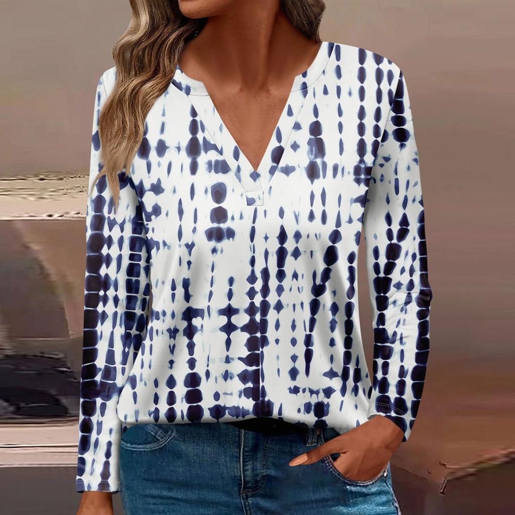 Women's T Shirt Tee Printed Long Sleeve Daily Weekend Fashion Basic V Neck Regular Top