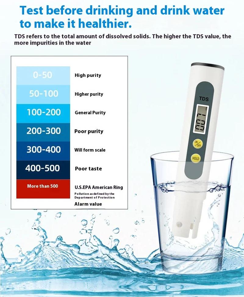 TDS Meter Digital Water Tester for Drinking Water Quality Analyzer Monitor Filter Rapid Test Aquarium 0-9990ppm Hydroponics Pool