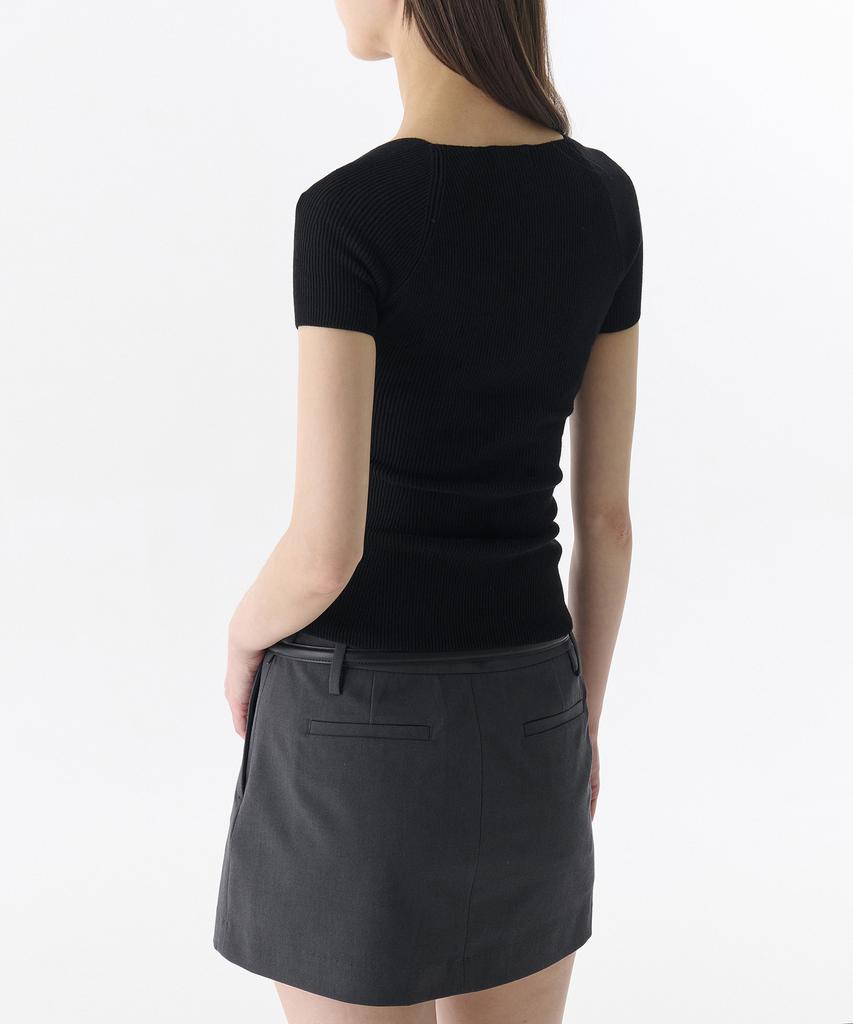 MUSINSA STANDARD WOMAN Women'S Slim Heart Neck Short Sleeve Knit [Black]