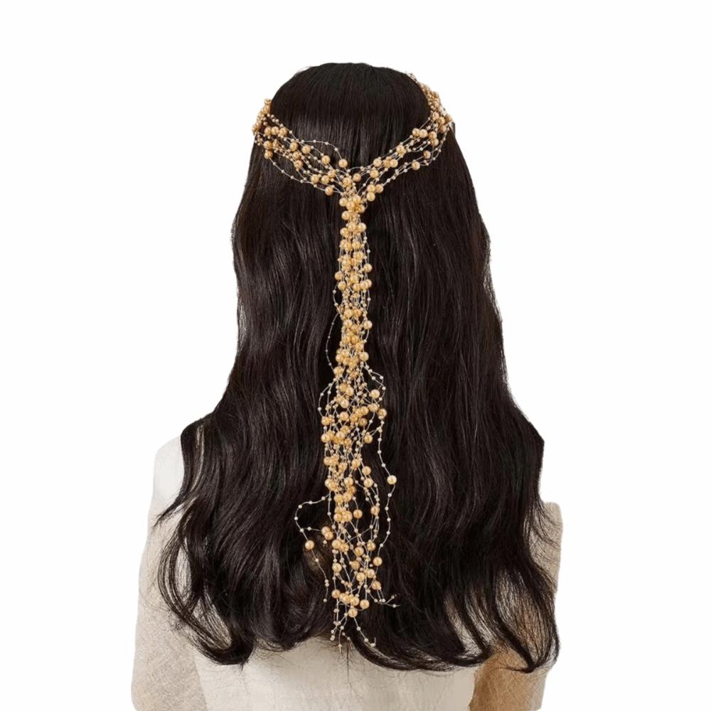 Imitation Pearl Beaded Tassel Wreath Multi-Layer Women Daily Hair Wear Wedding
