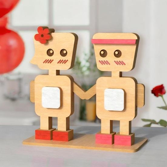 Valentine's Day Wooden Man Ornament Handmade Farmhouse Rustic Couple Robot Figurine Table Sign Home Office Desktop Decoration