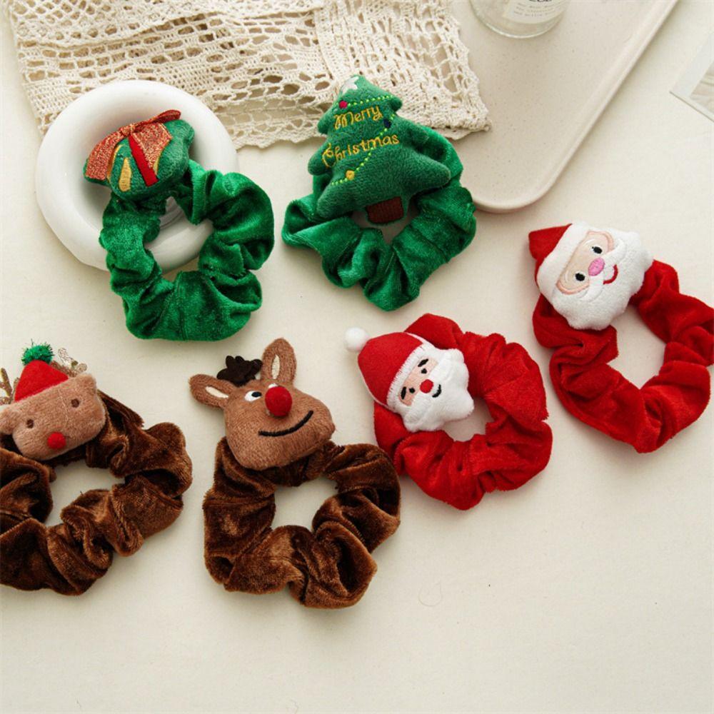 Cute Hair Rope Plush Santa Claus Lint Christmas Scrunchies  Girl
