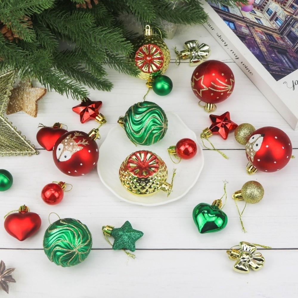 64pcs Plastic Christmas Tree Hanging Ornaments 3-6cm Christmas Baubles Holiday Home Decor