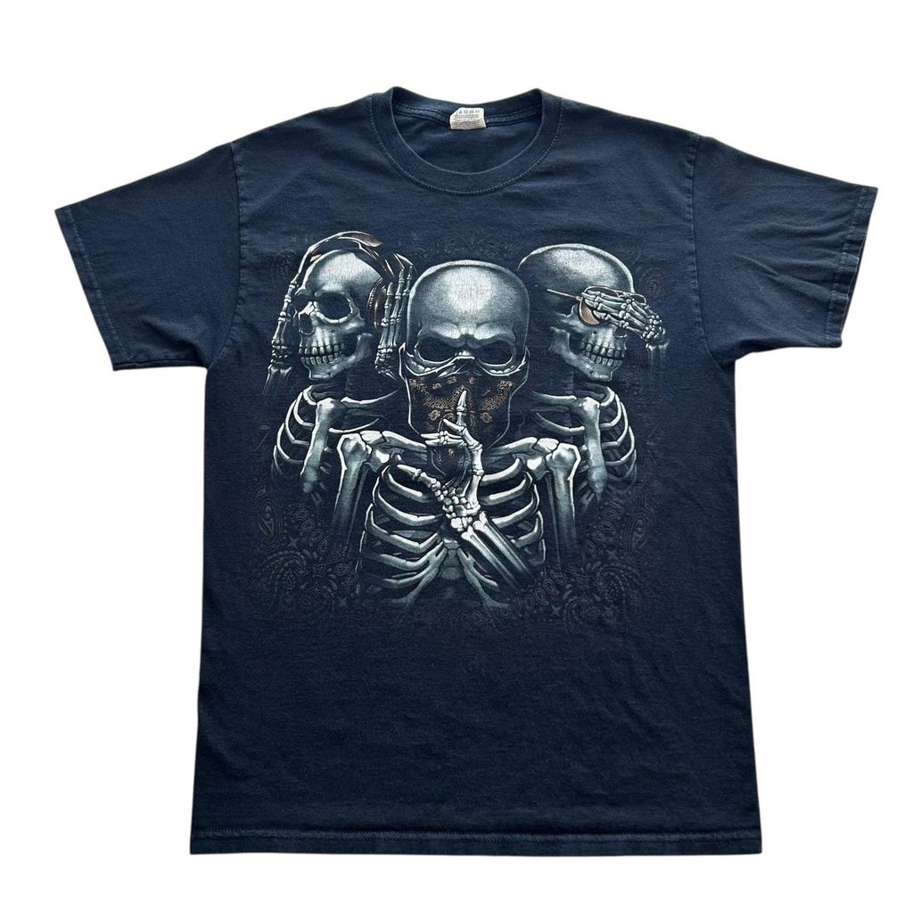 y2k Hear No Evil Speak No Evil See No Evil Skeletons Shirt Size Medium Goth Alt Unisex T-Shirt