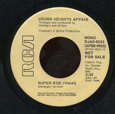 7-дюймовая пластинка CROWN HEIGHTS AFFAIR - Super Rod DJA00023 RCA Victor 1973 США Соул/Фанк Б/У