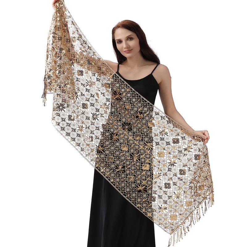 50*180 см с бахромой женский сверкающий кружевной шарф с пайетками, шали, накидки для вечернего платья, сетчатые шали, накидки для вечеринки