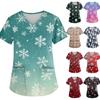 Women's V-neck Christmas Print Short-sleeved Pocket Side Slit Uniform Top