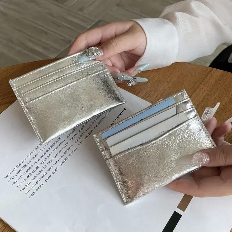 Ультратонкий кошелек из натуральной кожи с отделением для кредитных карт и слотом для нескольких карт, банковская кредитная сумка, серебряный мини-милый кошелек для женщин и мужчин