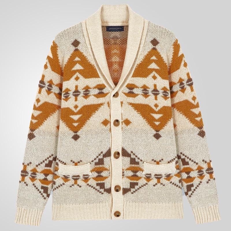 Осенне-зимняя мужская верхняя одежда в европейском и американском стиле из жаккарда, свитер с длинными рукавами, трикотажная куртка, топ