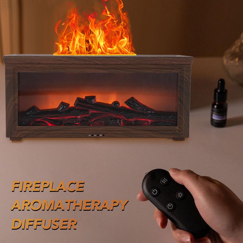 180ml Water Tank Wood Grain Fireplace Aromatherapy Diffuser Simulation Flame Humidifier Essential Oil Diffuser for Home Dark