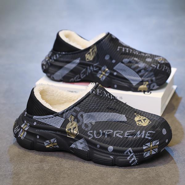 2024 Новые мужские водонепроницаемые хлопковые тапочки на каблуке — нескользящие, устойчивые к фекалиям, идеально подходят для использования в помещении и на улице осенью и зимой.