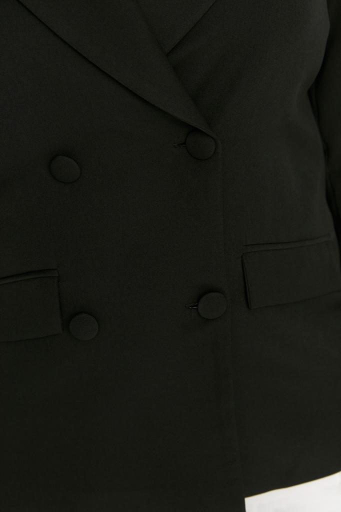 Women's Fashion New Big Size Jacket Black Double Closure Woven Blazer Jacket