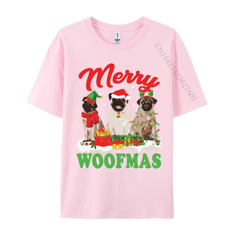Christmas Pug Dog Merry Woofmas Dog Lover Tshirts Cotton Men Tees Printed T Shirts Preppy Style Funny Tshirts