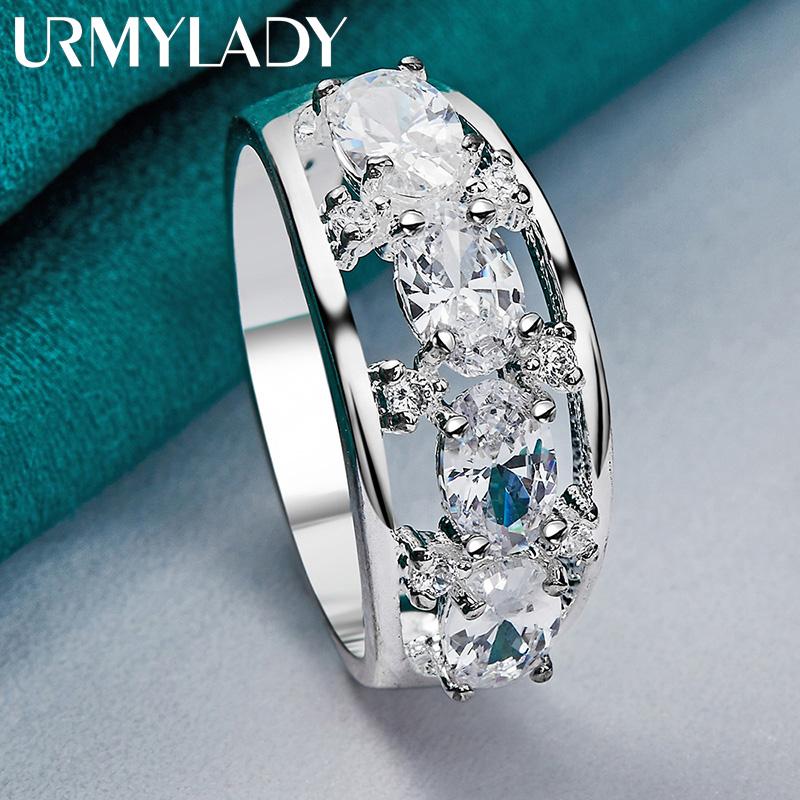 925 Sterling Silver Oval Zircon 7-10# Ring For Women Fashion Charm Jewelry MR007