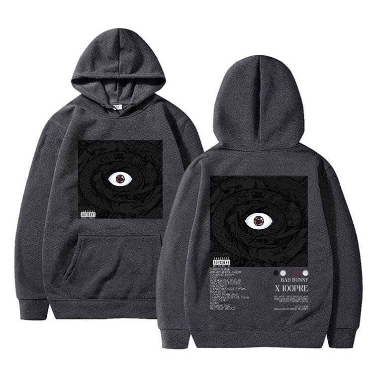 Rapper Bad Bunny X 100PRE Music Album Double Sided Print Hoodie Men Women Hip Hop Oversized Hoody Sweatshirts Vintage Streetwear