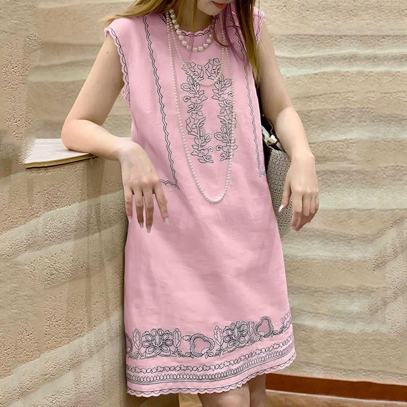 ZANZEA Women Casual Round Neck Summer Sleeveless Print Dress