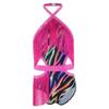 Kids Rhinestone Tassel Latin Dance Competition Bodysuit Halter Sleeveless Crisscross Back Side Cutout Jumpsuit for Stage Show