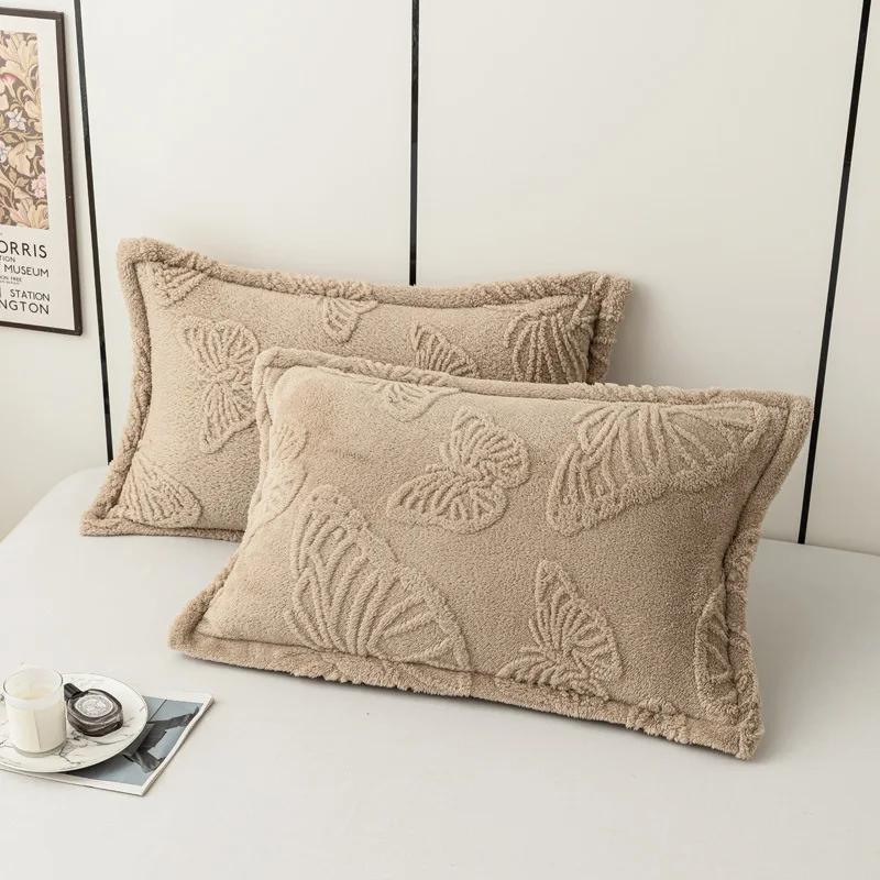 2 шт. Зимние мягкие теплые утолщенные наволочки с бабочками из жаккардового бархата, наволочки 48x74 см для дивана, домашнего декора, наволочки