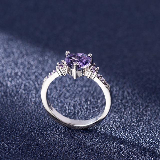 Твердое кольцо из стерлингового серебра 925 пробы с аметистом Anillos De Amethyst для женщин, ювелирные изделия из серебра 925 пробы с сердцем Purple Amethyst, драгоценный камень, обручальное кольцо Anels