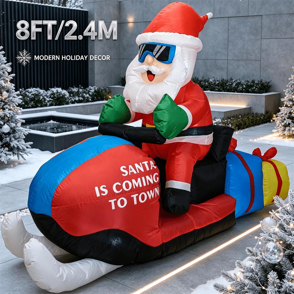 8FT Christmas Inflatable Santa on Snowmobile with Sunglasses & Gift Boxes, Built-in LED Lights, Blow Up Outdoor Yard Garden Xmas Holiday Decoration