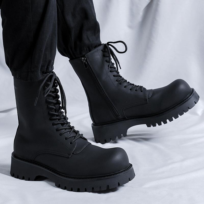 Ботинки мартин мужские в британском стиле высокие на толстой подошве увеличивающие рост рабочие кожаные ботинки локомотивный тренд мужские ботинки 30077-R