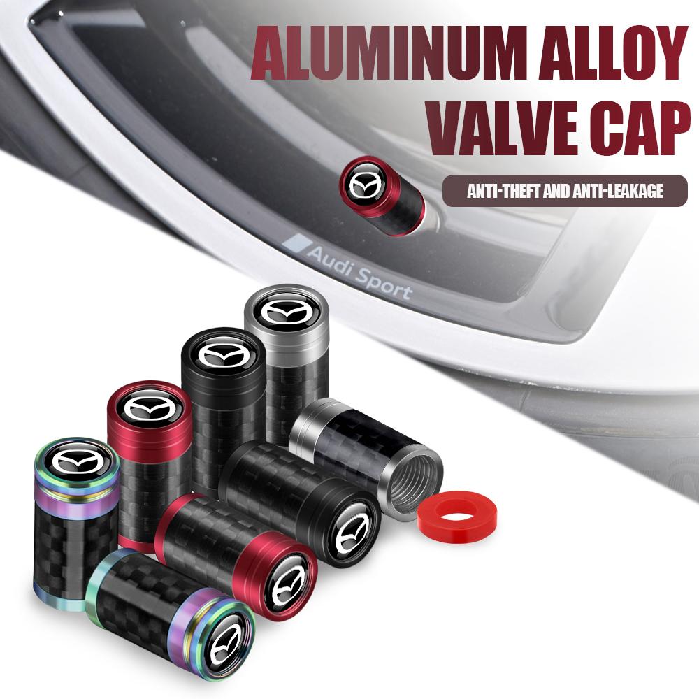 4PC Carbon Fiber Car Badge Wheel Tires Valve Cap Dustproof For Mazda 2 3 5 7 323 626 RX7 RX8 MX3 MX5 Axela Atenza CX-3 CX-4 CX-5 FF24