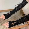 1Pieces Lolita Strapping Bow Fishnet Lace Fingerless Gloves Floral Elastic Mesh Handwear Mountaineering Gloves