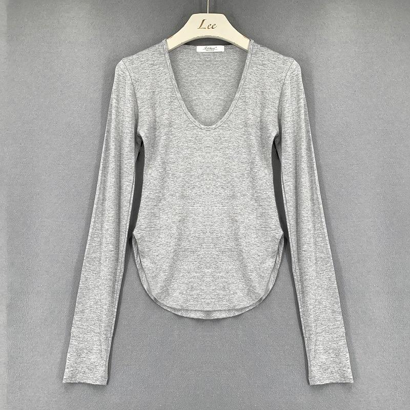 Autumn Long Sleeve Tshirt Women Fashion Slim White Woman Tshirts Tops High Elasticity Thin Skinny Tee Shirt Clothing 16075