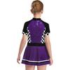 Kids Halloween Racing Costume Mock Neck Short Sleeve Back Zipper Checkerboard Sequins Dress Built-in Underwear for Theme Party