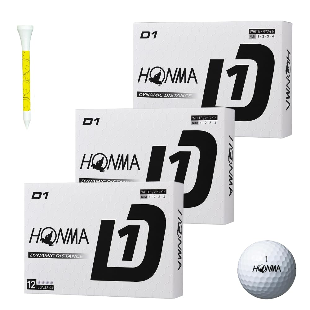 Мячи для гольфа Honma Golf D1, 3 дюжины (36 Шариков), BT2401 Белый, Модель 2024 года, Тип определения расстояния, с цветными тишками