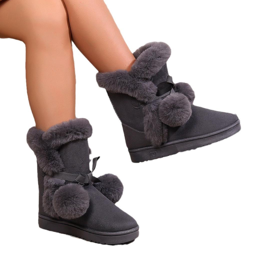 Новые зимние женские сапоги большого размера, хлопковые сапоги, хлопковая обувь с помпоном, женские сапоги средней высоты, теплые, универсальные, повседневные женские зимние сапоги