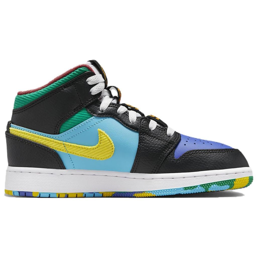 Детские кроссовки Air Jordan 1 Mid SS GS Championships разноцветные черные Opti-Yellow FD1317-007