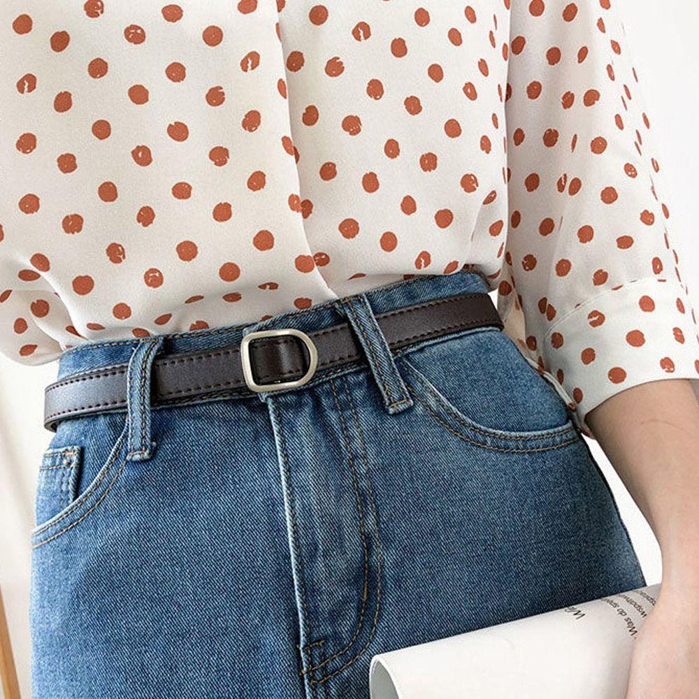 Мода Ретро Винтаж Кожаный Ремень Тонкий Пояс Брючный Ремень Платье Ремни Пряжка без отверстий Пояс