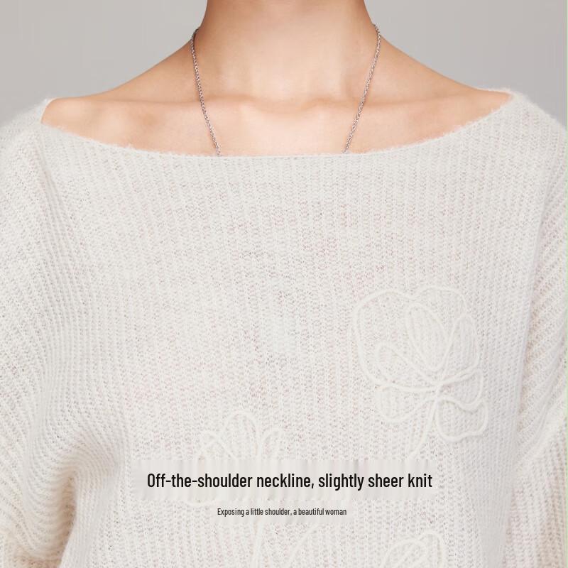 VEROMODA Women's Off-Shoulder 3D Embroidered Knit Sweater