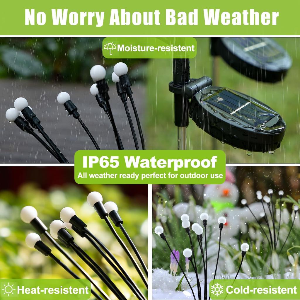 2 упаковки солнечных рождественских гирлянд для сада, 8 светодиодных светлячков, газонное освещение теплого белого цвета RGB для украшения двора, патио, дорожки