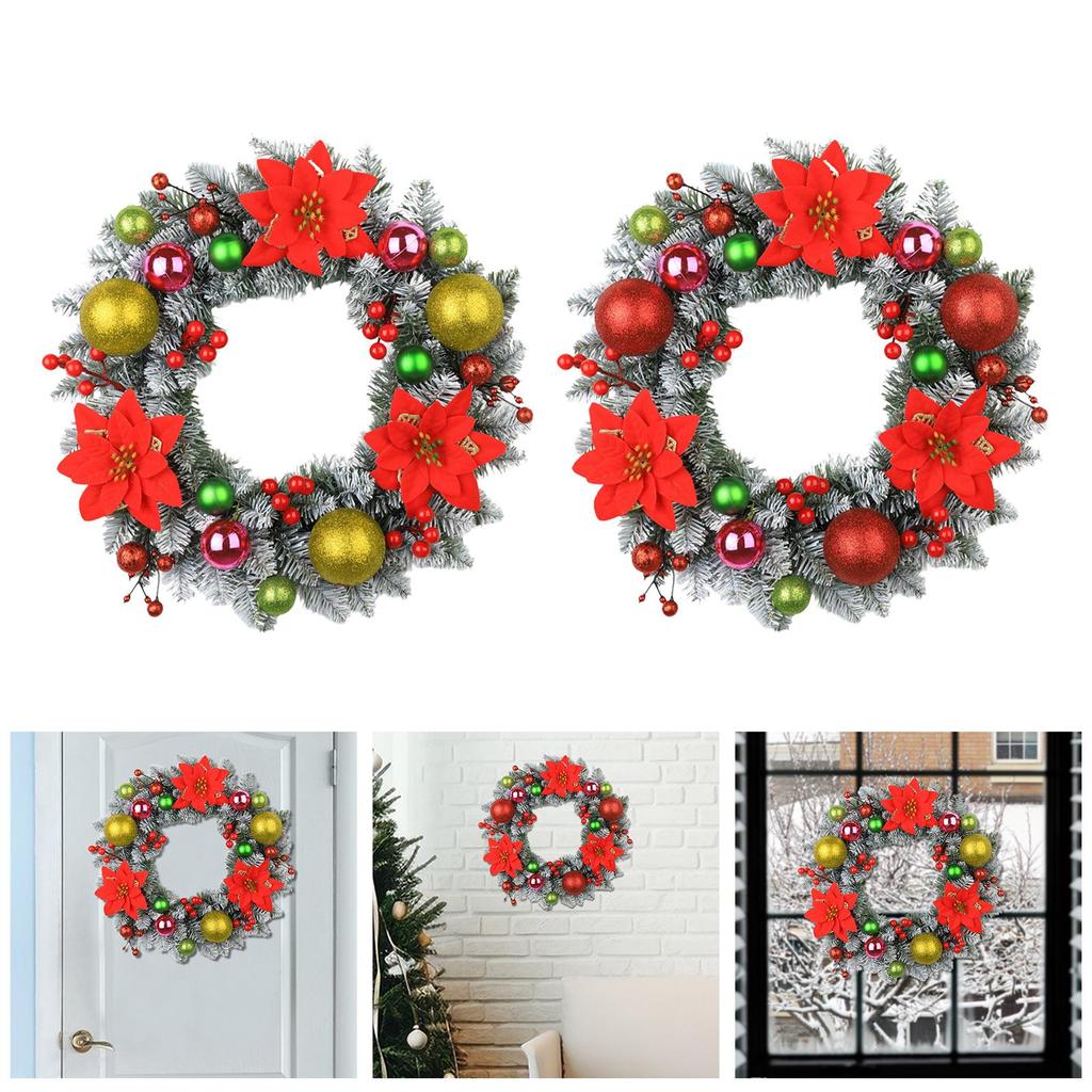 Decorative Artificial Christmas Wreath 40cm Floral Garland for Front Door Wall Indoor Outdoor Party Accent